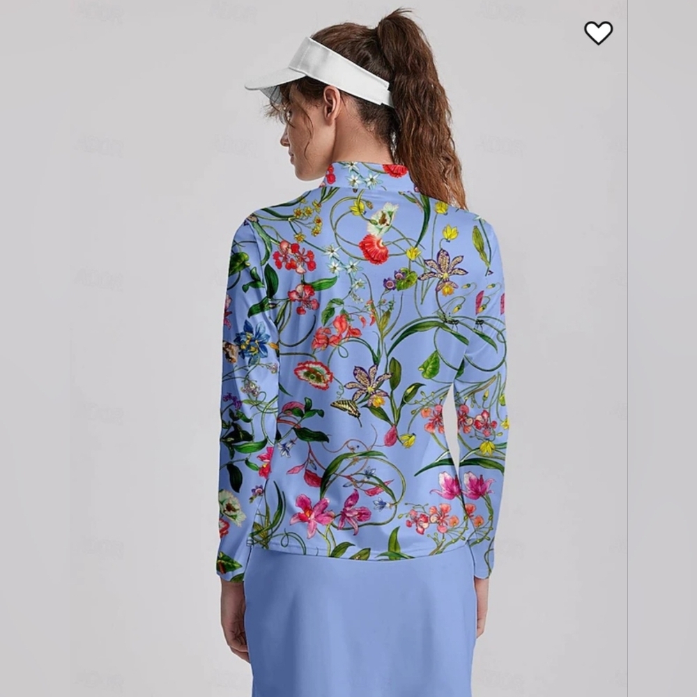 Acegolfs 1/4 Zip Botanical Print Long Sleeve Shirt. Med Golf Tennis Pickleball - Picture 2 of 8
